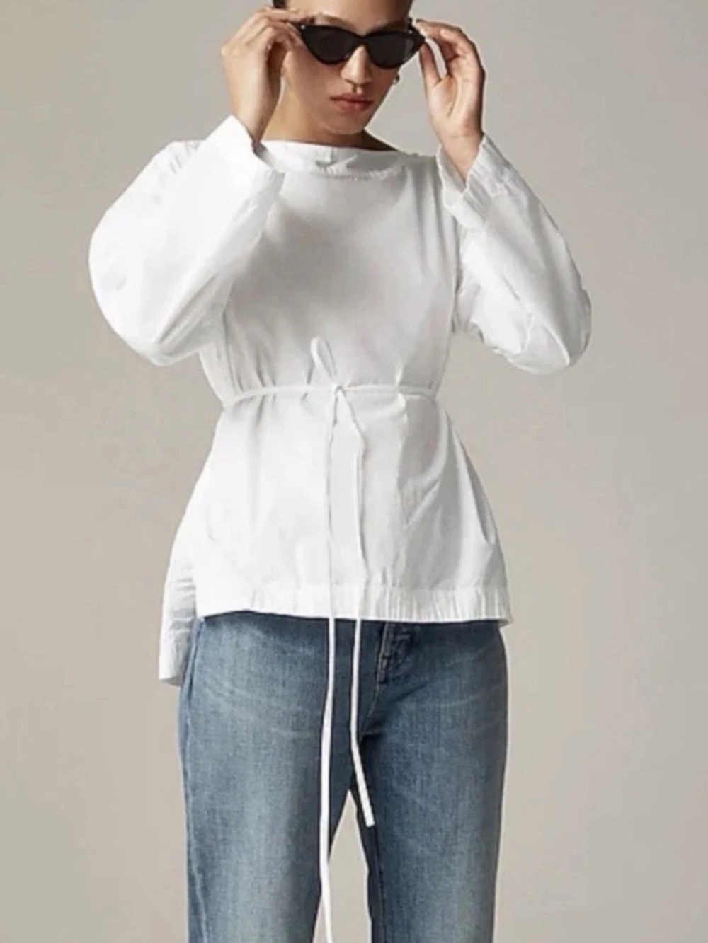 J Crew Ciel top in cotton poplin White Tie-Waist Long-Sleeve | M